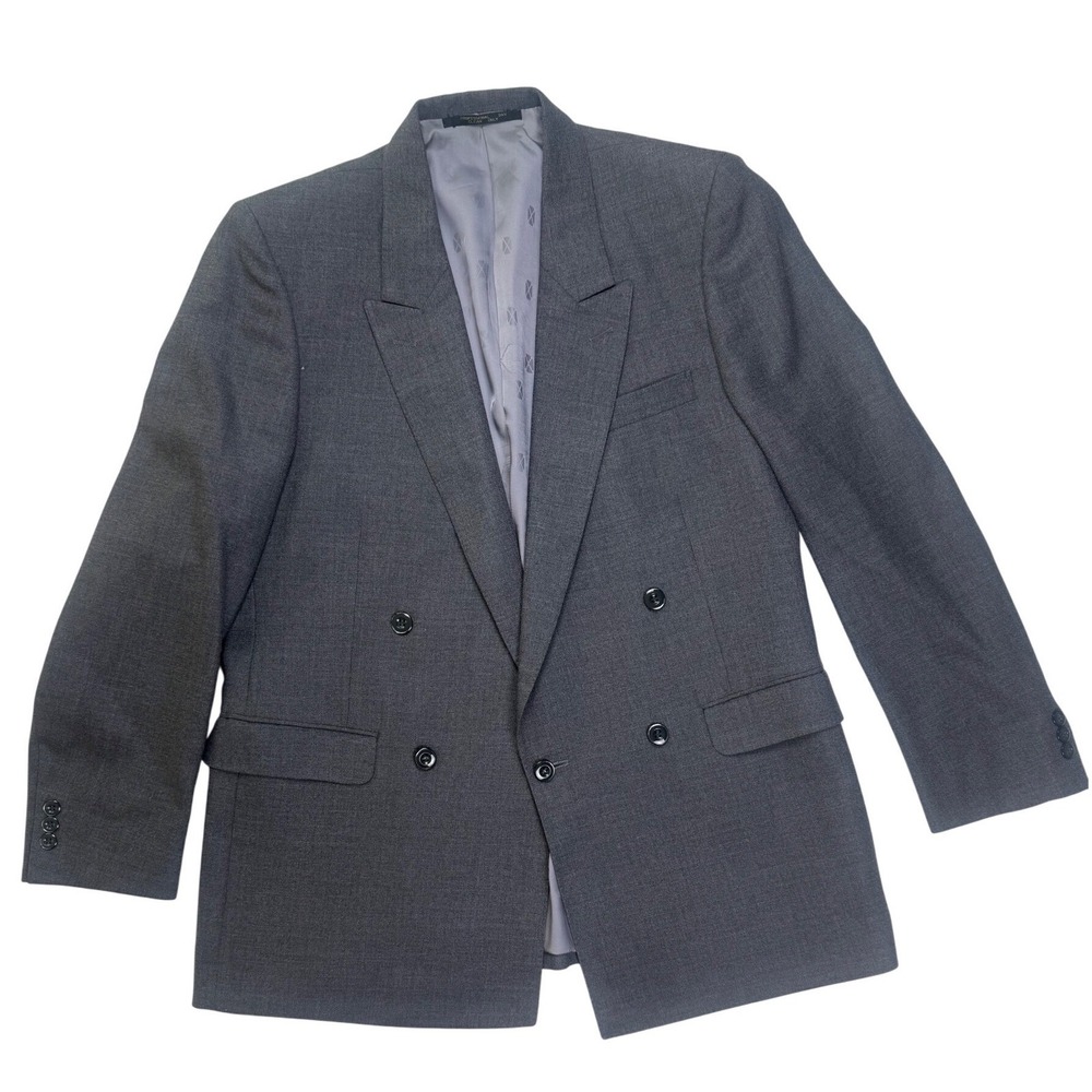 Vintage Charcoal Grey Double‎ Breasted Peak Lapel Blazer Jacket Mens 42R